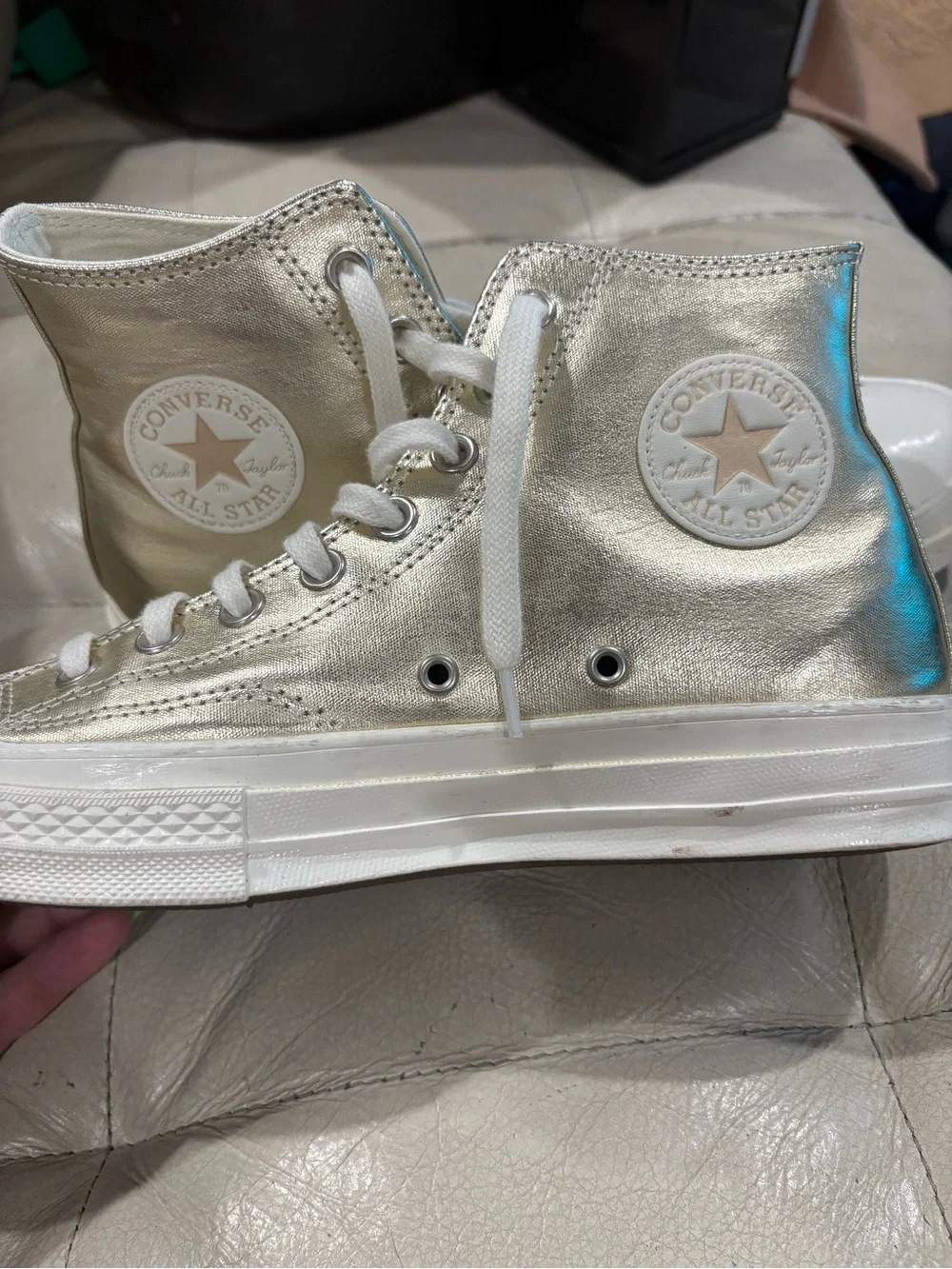 Converse Chuck Taylor Metallic High-Top Lace-Up Sneakers in Gold